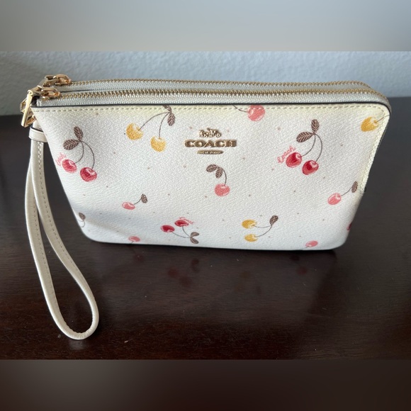 Coach Cherry Print Double Zip Wristlet Pouch - Picture 1 of 8